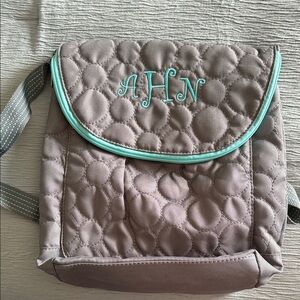 Thirty-One Quilted Taupe Shoulder Bag Grey Monogram ANH